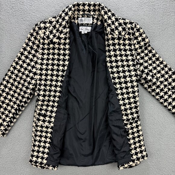 Bill Blass Blazer Women 12 Petite Black White Houndstooth Wool Sport Coat Jacket - Picture 5 of 9